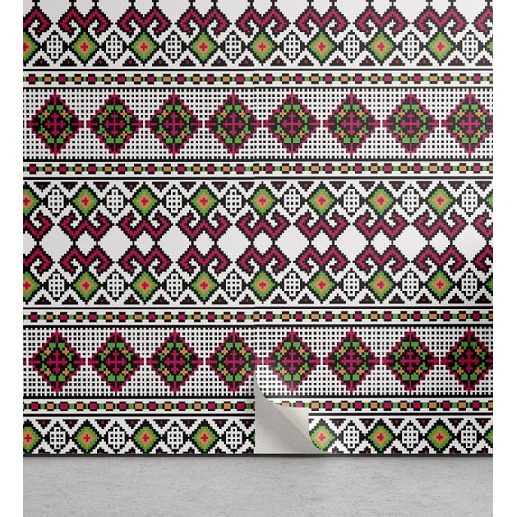 Ambesonne Retro Peel & Stick Wallpaper for Home, Ukrainian Traditional Art, 13"x100", Multicolor