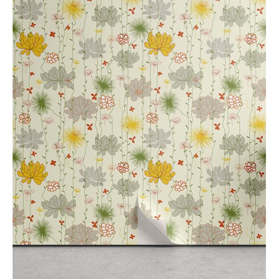 Ambesonne Retro Peel & Stick Wallpaper for Home, Vintage Flower Leafs, 13"x72", Multicolor