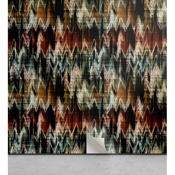 Ambesonne Retro Peel & Stick Wallpaper for Home, Vintage Grunge Zigzag Plot, 13"x36", Dark Maroon and Caramel