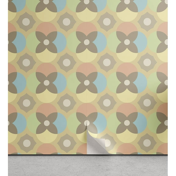 Ambesonne Retro Peel & Stick Wallpaper for Home, Vintage Pale Circles, 13"x36", Multicolor