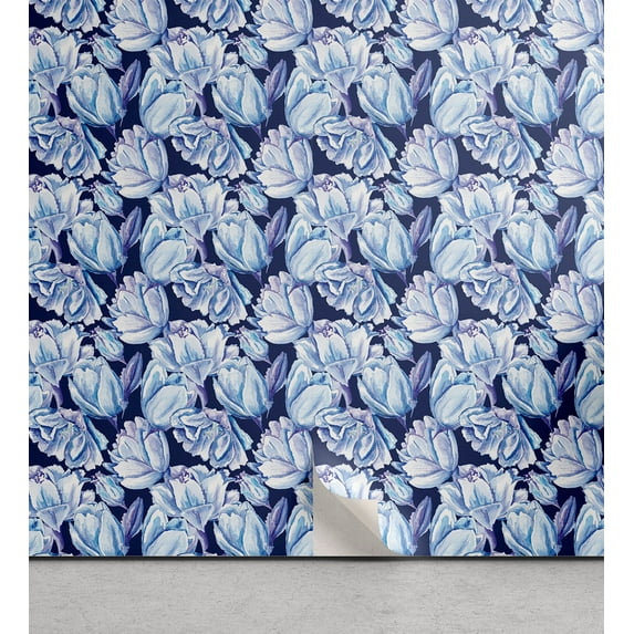 Ambesonne Retro Peel & Stick Wallpaper for Home, Vintage Passionflowers Plot, 13"x100", Night Blue and Dark Violet