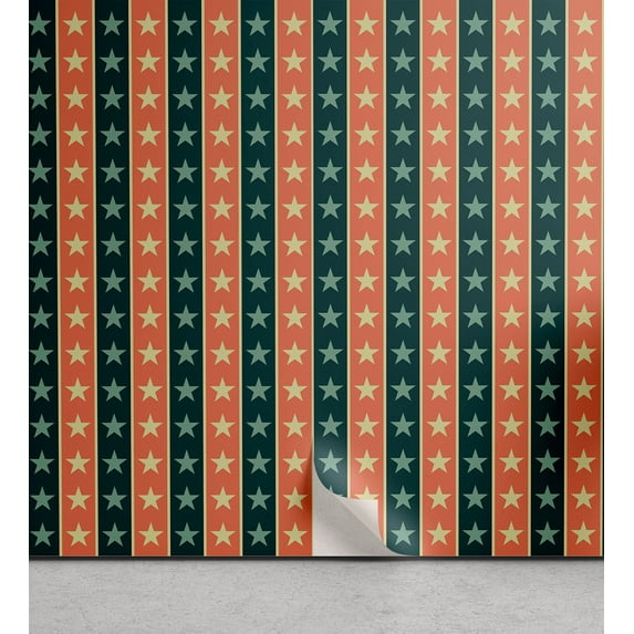 Ambesonne Retro Peel & Stick Wallpaper for Home, Vintage Stars Pattern, 13"x72", Salmon Hunter Green
