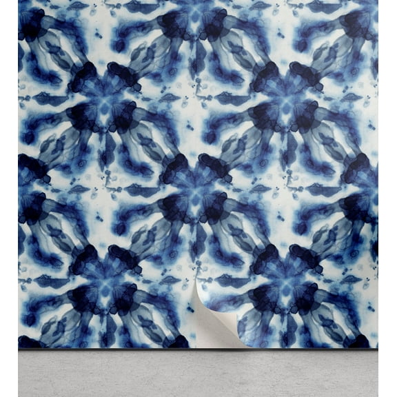 Ambesonne Retro Peel & Stick Wallpaper for Home, Whimsical Ethnic Painting, 13"x72", Dark Violet Blue and White