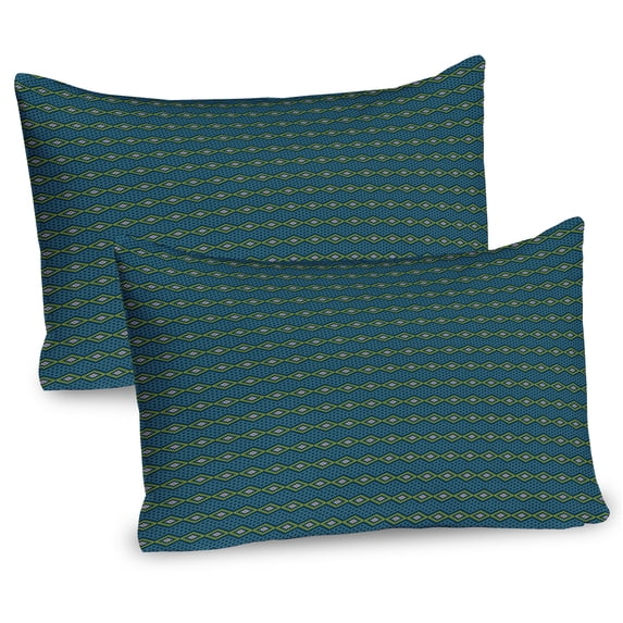 Ambesonne Retro Pillow Sham 2 Pack, Chevron Classic Ethnic Art, 30"x20", Lime Green and Night Blue