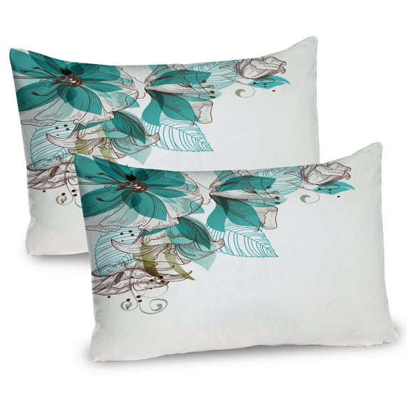 Ambesonne Retro Pillow Sham 2 Pack, Flowers Buds Leaf, 36"x20", Teal Pale Green