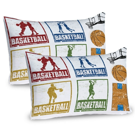 Ambesonne Retro Pillow Sham 2 Pack, Grunge Basketball Sport, 36"x20", Navy Green Red