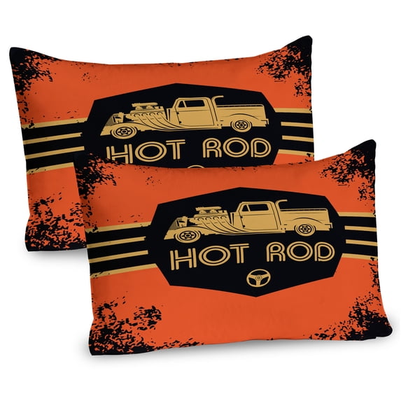 Ambesonne Retro Pillow Sham 2 Pack, Grunge Poster Design, 26"x20", Orange Black Sand Brown