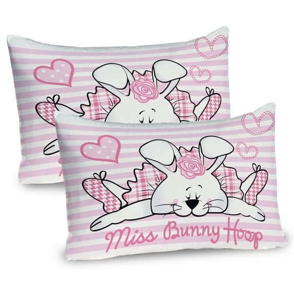 Ambesonne Retro Pillow Sham 2 Pack, Miss Bunny Hoop Love, 36"x20", Pale Pink White