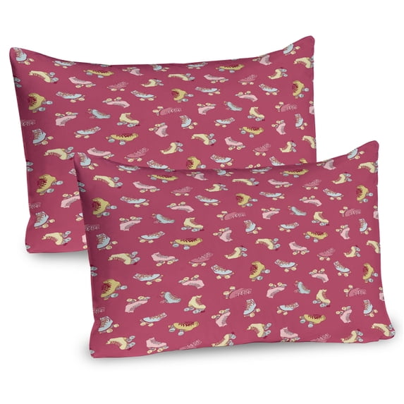 Ambesonne Retro Pillow Sham 2 Pack, Nostalgic Roller Skates Art, 30"x20", Dried Rose Multicolor
