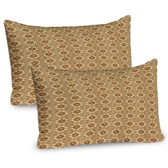 Ambesonne Retro Pillow Sham 2 Pack, Oriental Geometric Flower, 36"x20", Caramel Tan
