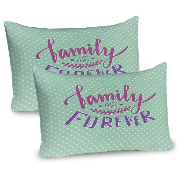 Ambesonne Retro Pillow Sham 2 Pack, Polka Dots Family Words, 36"x20", Purple Violet Mint Green