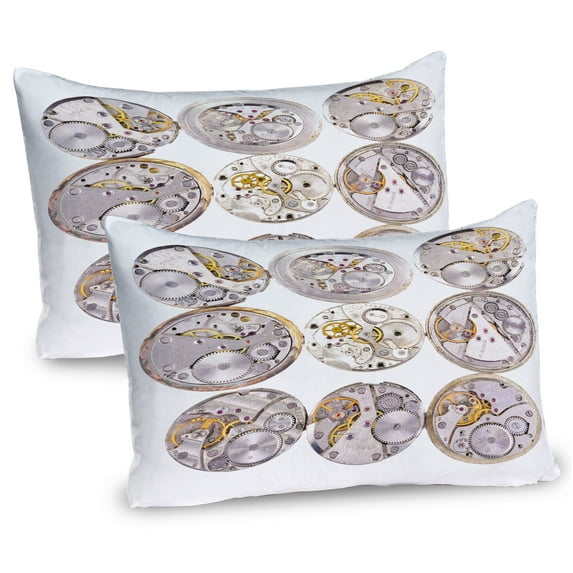 Ambesonne Retro Pillow Sham 2 Pack, Technical Theme Clock, 36"x20", Grey Yellow