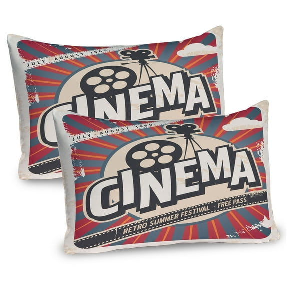 Ambesonne Retro Pillow Sham 2 Pack, Vintage Cinema Movie Star, 30"x20", Brown Ecru Grey