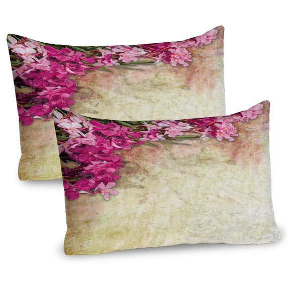 Ambesonne Retro Pillow Sham 2 Pack, Vintage Oleander Flowers, 30"x20", Pink Green Pale Yellow