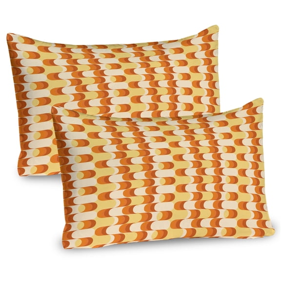 Ambesonne Retro Pillow Sham 2 Pack, Wavy Pattern Half Moon, 30"x20", Orange Yellow Dust