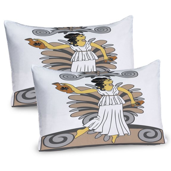 Ambesonne Retro Pillow Sham 2 Pack, Woman with Amphora, 26"x20", Grey Pale Brown Black