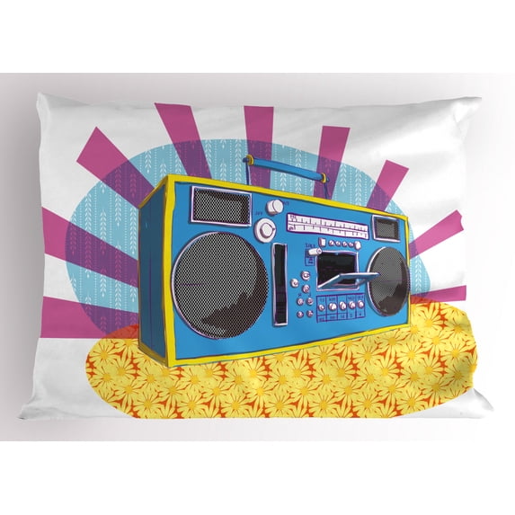 Ambesonne Retro Pillow Sham, Boom Box Pop Art Dance, 36" X 20", Multicolor