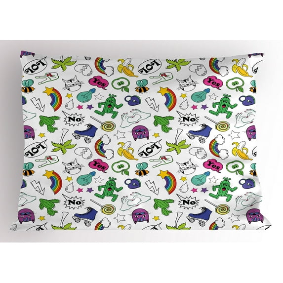 Ambesonne Retro Pillow Sham, Colorful 80s Cartoon Pattern, 36" X 20", Multicolor