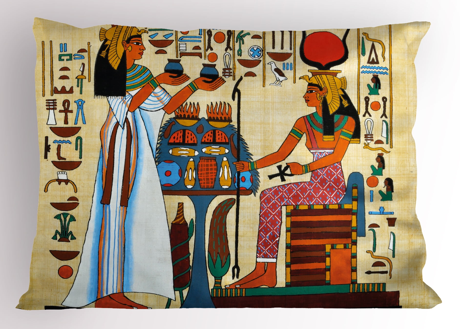 Ancient Egyptian Papyrus Design Multicolor Pillow Sham