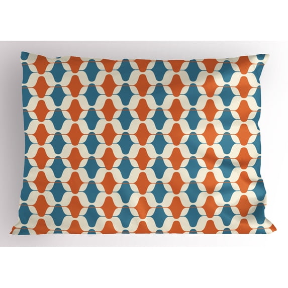Ambesonne Retro Pillow Sham, Fifties Style Motifs Vintage, 36" X 20", Blue Burnt Orange Blue