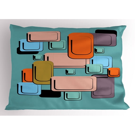 Ambesonne Retro Pillow Sham, Geometric Rectangle Forms, 26" X 20", Multicolor
