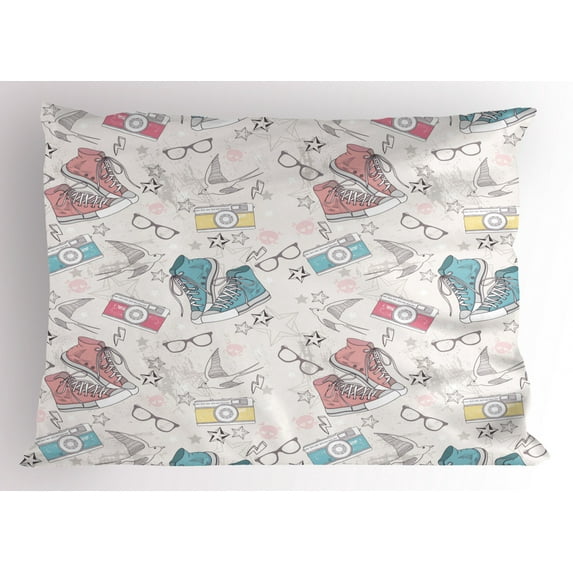 Ambesonne Retro Pillow Sham, Grunge Teen Accessories, 26" X 20", Multicolor