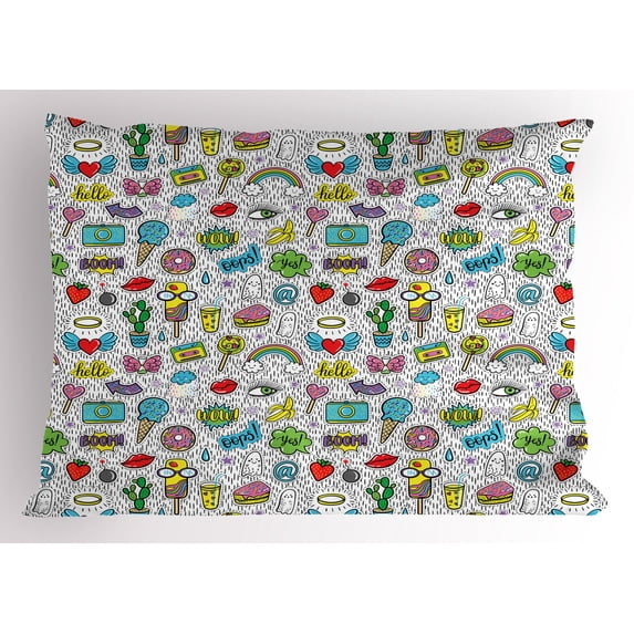 Ambesonne Retro Pillow Sham, Pop Art Cartoon Pattern Art, 26" X 20", Multicolor