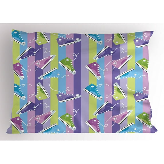 Ambesonne Retro Pillow Sham, Sneakers Stripes Youth, 26" X 20", Multicolor