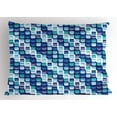 thumbnail image 1 of Ambesonne Retro Pillow Sham, Vintage Mosaics Squares, 26" X 20", Pale Blue Dark Blue, 1 of 2