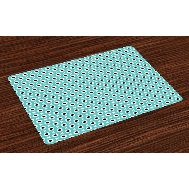 Ambesonne Retro Place Mats Set of 4, Abstract Ornaments Dots, Standard Size, Pale Blue Black White