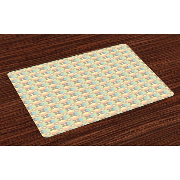 Ambesonne Retro Place Mats Set of 4, Vintage Pale Circles, Standard Size, Multicolor