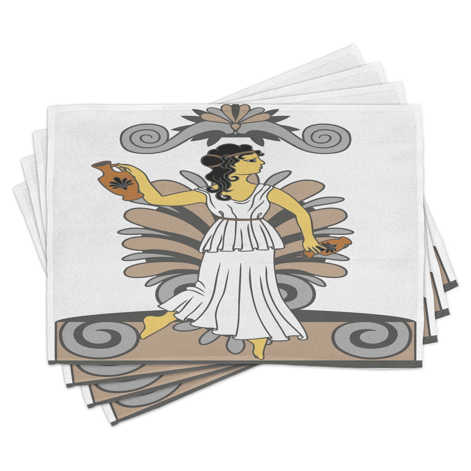 Ambesonne Retro Place Mats Set of 4, Woman with Amphora, Standard Size ...