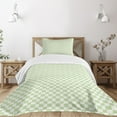 thumbnail image 1 of Ambesonne Retro Quilted Bedspread Set 2 Pcs, Big Little Squares Tile, Twin Size, Lime Green White, 1 of 5