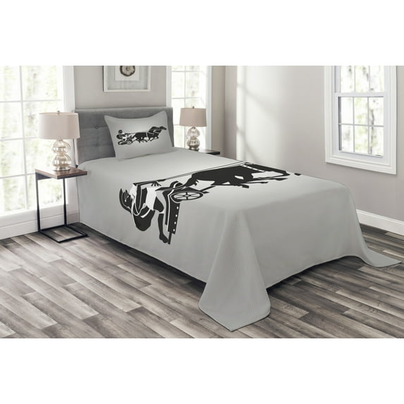 Ambesonne Retro Quilted Bedspread Set 2 Pcs, Chariot Gladiator, Twin Size, Dimgrey Black