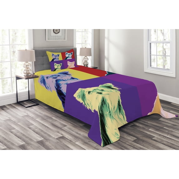 Ambesonne Retro Quilted Bedspread Set 2 Pcs, Colorful Portrait Vintage, Twin Size, Multicolor