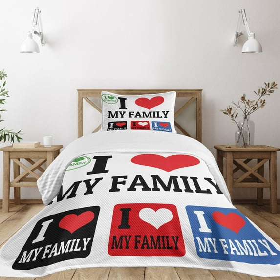 Ambesonne Retro Quilted Bedspread Set 2 Pcs, Family Signs, Twin Size, Multicolor