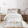 thumbnail image 1 of Ambesonne Retro Quilted Bedspread Set 2 Pcs, Farm Life Theme Dragonfly, Twin Size, Lilac Green, 1 of 5