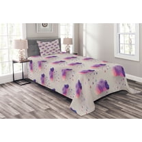 Ambesonne Retro Quilted Bedspread Set 2 Pcs, Geometric Mosaic Dots, Twin Size, Purple Grey Pink