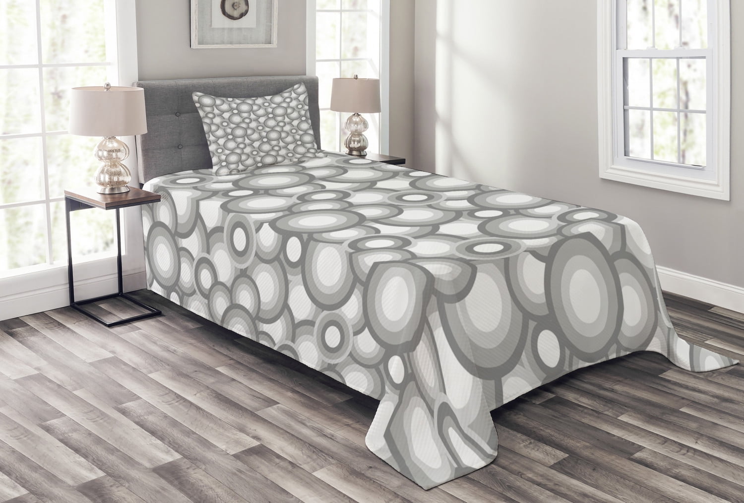 White and Grey Twin Kids Unisex Bedspread Set
