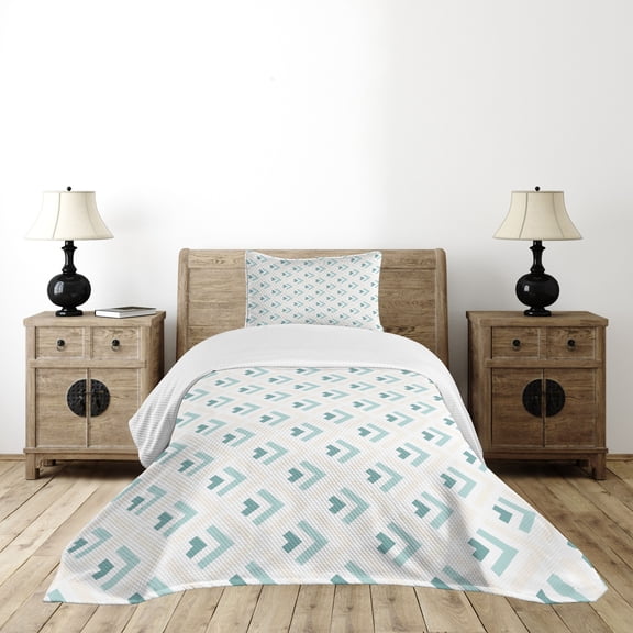 Ambesonne Retro Quilted Bedspread Set 2 Pcs, Minimalist Arrows, Twin Size, Pale Peach Turquoise