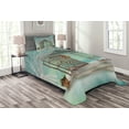 thumbnail image 1 of Ambesonne Retro Quilted Bedspread Set 2 Pcs, Old Door and Curtain Print, Twin Size, Teal Brown White, 1 of 3