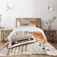 thumbnail image 1 of Ambesonne Retro Quilted Bedspread Set 2 Pcs, Party Art with Old Radio, Twin Size, Orange Dark Brown Beige, 1 of 5