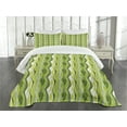 thumbnail image 1 of Ambesonne Retro Quilted Bedspread Set 3 Pcs, Digital Leaf Floral Lines, Queen Size, Green, 1 of 5