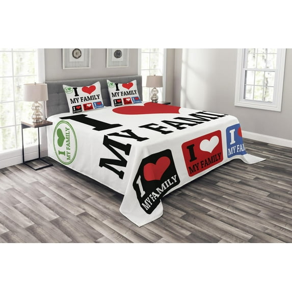 Ambesonne Retro Quilted Bedspread Set 3 Pcs, Family Signs, King Size, Multicolor