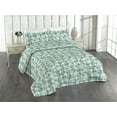 thumbnail image 1 of Ambesonne Retro Quilted Bedspread Set 3 Pcs, Grunge Divided Circles Art, Queen, Laurel Green and Blue Grey, 1 of 4