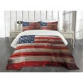 thumbnail image 1 of Ambesonne Retro Quilted Bedspread Set 3 Pcs, Independence Day Wall, King Size, Red Blue Tan, 1 of 3