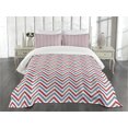 thumbnail image 1 of Ambesonne Retro Quilted Bedspread Set 3 Pcs, Pastel Zig Zag Pattern, Queen Size, Pale Blue Red and White, 1 of 5