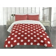 thumbnail image 1 of Ambesonne Retro Quilted Bedspread Set 3 Pcs, Polka Dots Circular Forms, Queen Size, Vermilion, 1 of 5