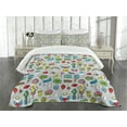 thumbnail image 1 of Ambesonne Retro Quilted Bedspread Set 3 Pcs, Pop Art Cartoon Pattern Art, Queen Size, Multicolor, 1 of 3