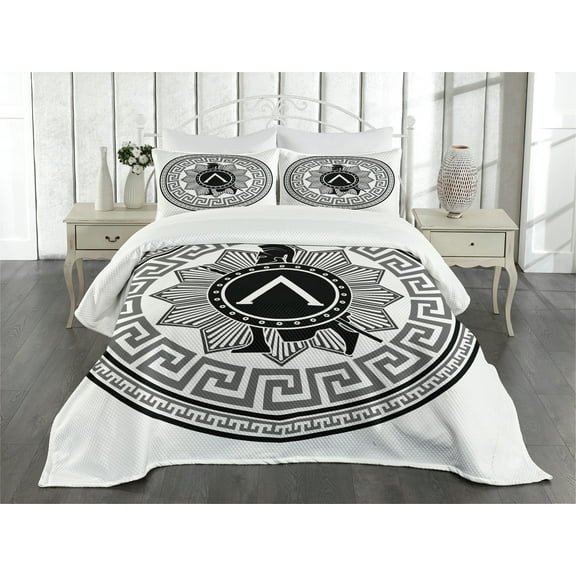 Ambesonne Retro Quilted Bedspread Set 3 Pcs, Spartan, Queen Size, Grey Black White